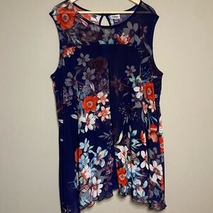 Avenue Sleeveless Tunic Women 22/24 Black Floral Boho Sheer Overlay Black Lined